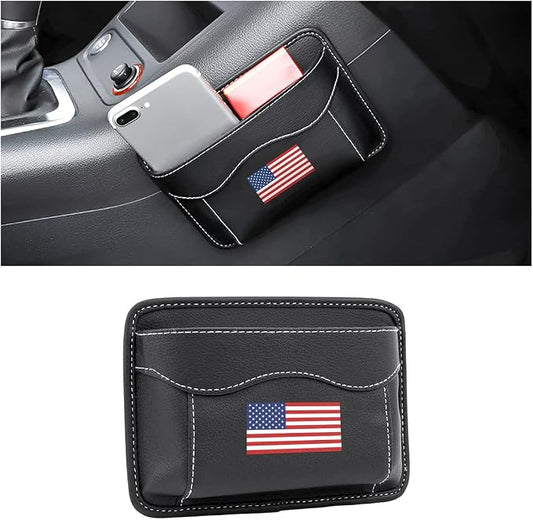 Moly Magnolia Car Seat Side Pocket Organizer, American Flag PU Leather Storage Bag, Pen Phone Holder Tray Pouch Seat Gap Filler, Interior Accessories for Auto Door Window Console (MultiColor/Flag)