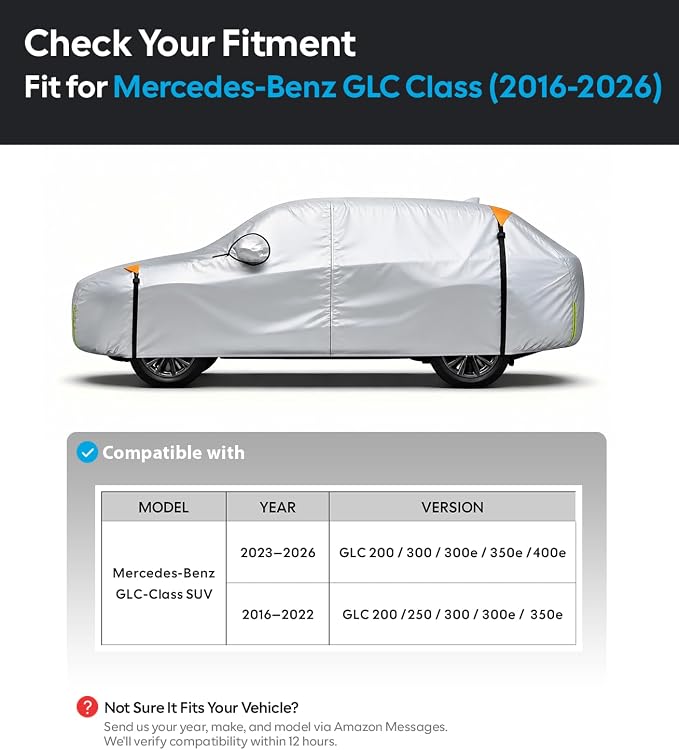 Wigoo Mercedes-Benz GLC-Class Car Cover Accessories 2016-2026, Custom Fit SUV Cover, All-Weather Outdoor Protection, Windproof Straps, UV Rain Dust Protection, Paint-Safe Lining, Door Zipper