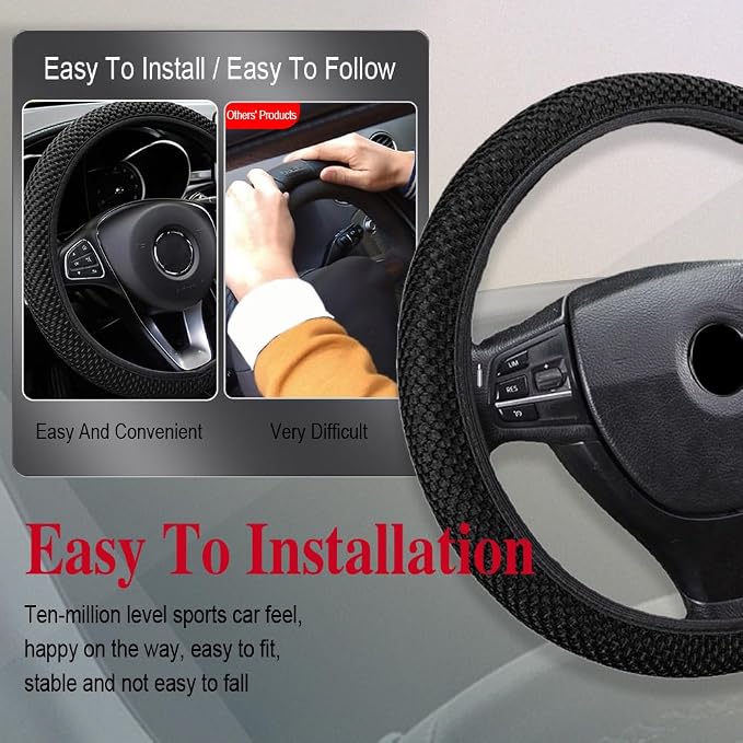 HAOBO Elastic Stretch Steering Wheel Cover, 15 Inch Automotive Steering Wheel Cover, Comfy Breathable Stretch Steering Wheel Protector, Ice-Silk Cloth Polyester Steering Wheel Cover for Men Women
