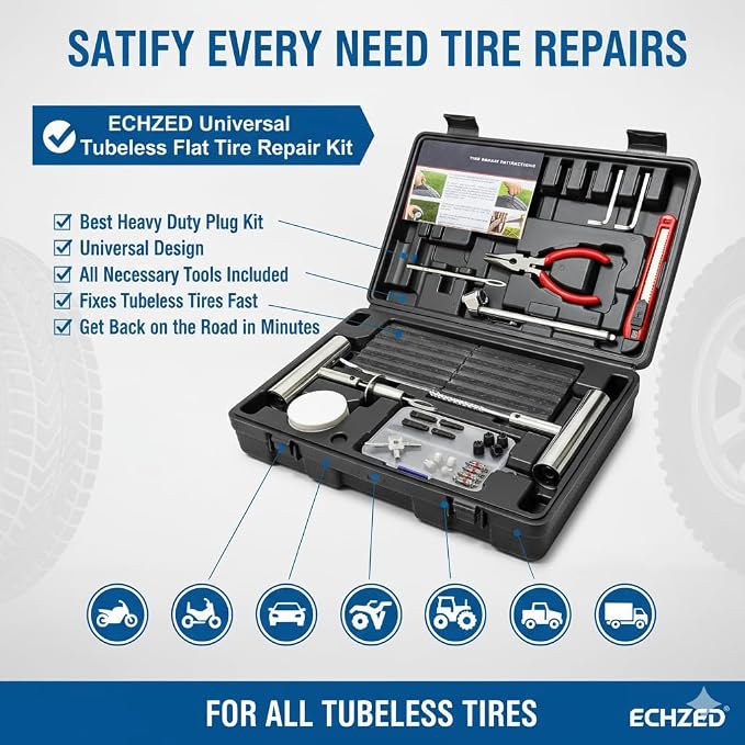 Tire Repair Kit - 68pcs Heavy Duty Tire Plug Kit, Universal Tire Repair Tools to Fix Punctures and Plug Flats Patch Kit for Car, Motorcycle, Tractor, SUV, Truck, Tire Puncture Repair Kit
