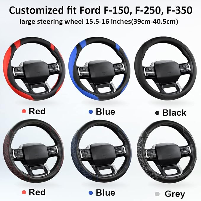 West Llama Customized Auto Car Steering Wheel Cover for Ford F-150, F-250, F-350, Expedition(Diamond Quilted - Black+Gray)