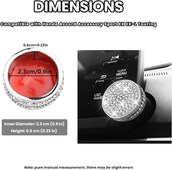 2 pcs Bling Volume Sound Radio Switch Knob Navigation Knob Trim Cover Crystal Rhinestones Trim Compatible with Honda Accord Accessory Sport EX EX-L Touring 2021 2020 2019 2018 | Crystal Rhinestones, Compatible with Honda Accord, Sport EX EX-L Touring, ...