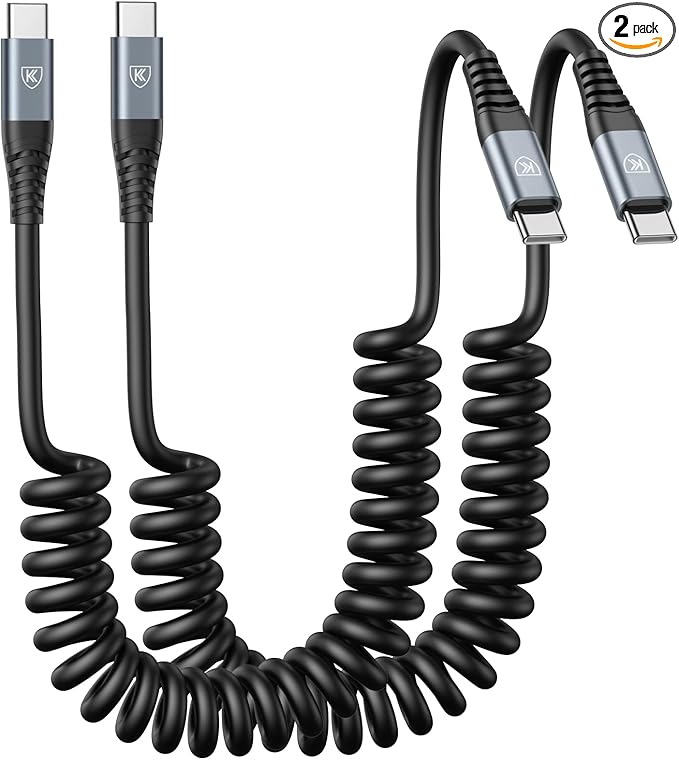 USB C to USB C Cable 6ft, 2Pack Coiled USB C Charger Cable Car, Type C Fast | Charging Cable for Carplay Android Auto iPhone 17/16/15/Pro Max/MacBook Pro 2020/iPad Pro 2020/iPad Air 4/Samsung Galaxy S23