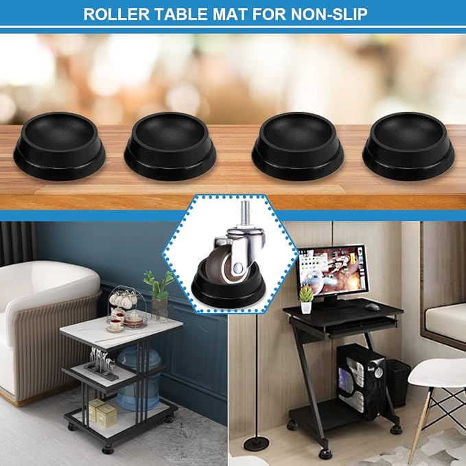 FERCAISH 4PCS Furniture Wheel Caster Cups Rubber Non-Slip Foot Mats, Strong Grip Round Floor Protectors for Crib Wheels, Furniture Table Legs (Black) (Pack of 2)