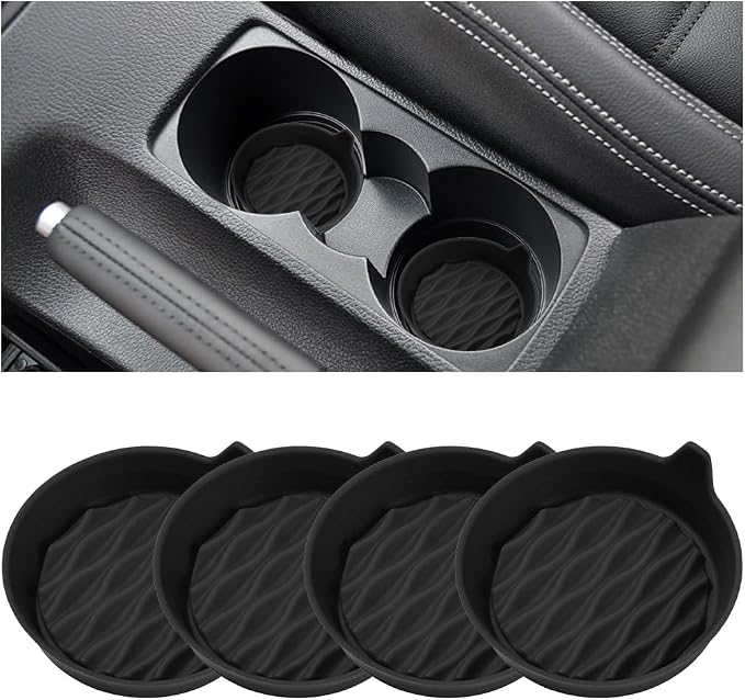 Bittwee Car Cup Holder Coaster, 4PCS Silicone Non-Slip Vehicle Cup Holder Insert Mat, Sift-Proof Spill Recessed Embedded in Bottle Protection Pad, Universal Automotive Interior Accessories (Black)