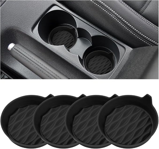 Bittwee Car Cup Holder Coaster, 4PCS Silicone Non-Slip Vehicle Cup Holder Insert Mat, Sift-Proof Spill Recessed Embedded in Bottle Protection Pad, Universal Automotive Interior Accessories (Black)
