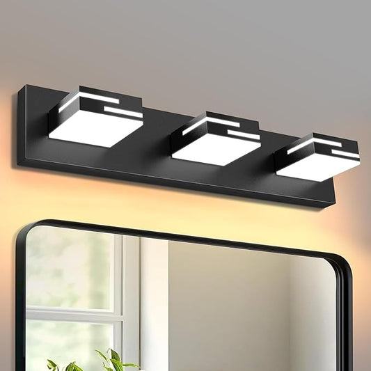 LED Modern Bathroom Vanity Light Fixtures, Dimmable Matte Black Vanity Lights for Bathroom Lighting Fixtures Over Mirror, with 360° Rotatable Acrylic Heads 3-Light 22-inch 5CCT