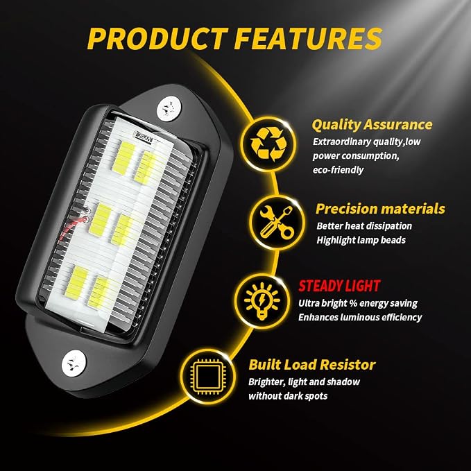 JEDEW 4 PACK License Plate Light, 12V 6-SMD LED License Plate Lamp Taillight for Truck SUV Trailer Van, Step Courtesy Lights, Dome/Cargo Lights