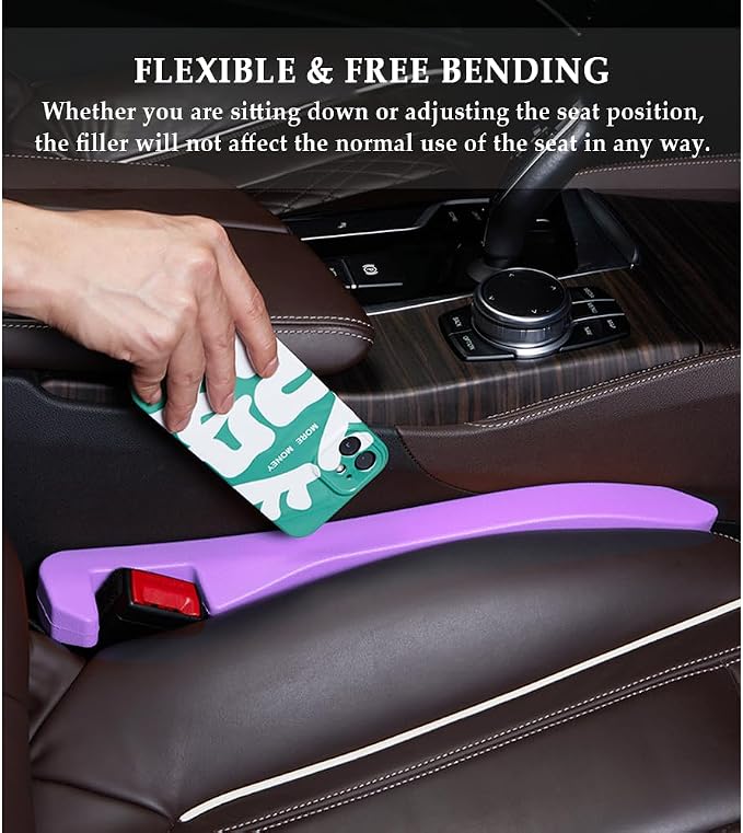 IHOTDER 2PCS Car Seat Gap Filler,Super Flexible Car Side Seat Gap Filler CCar interior Accessories,Universal Car Organizer Between Seats for Tightly Filling Seat Gaps (Purple/2PCS)…
