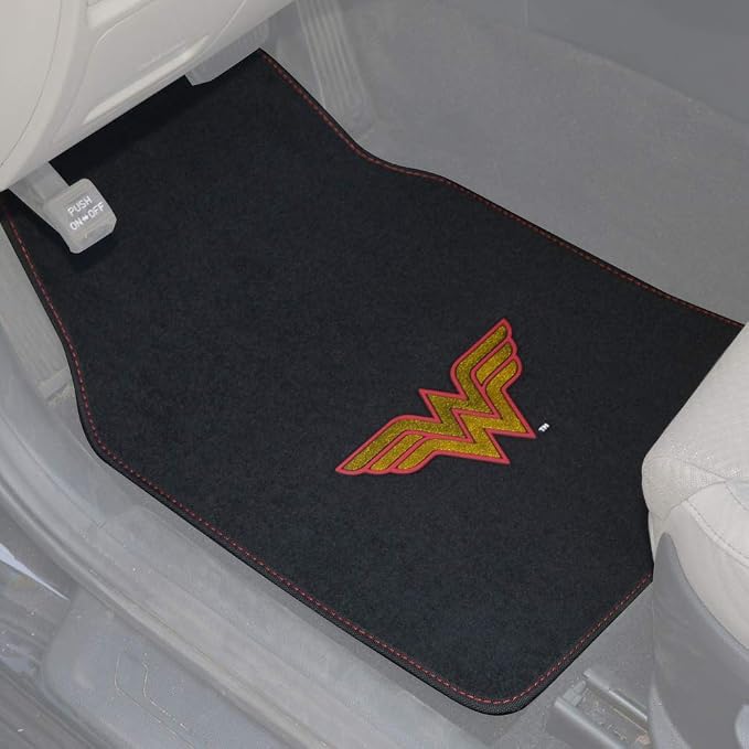 BDK Warner Brothers DC Comics Classic Wonder Woman Licensed Auto Carpet Floor Mats, Universal Fit 4PC Set Front & Rear for Car Truck Van SUV