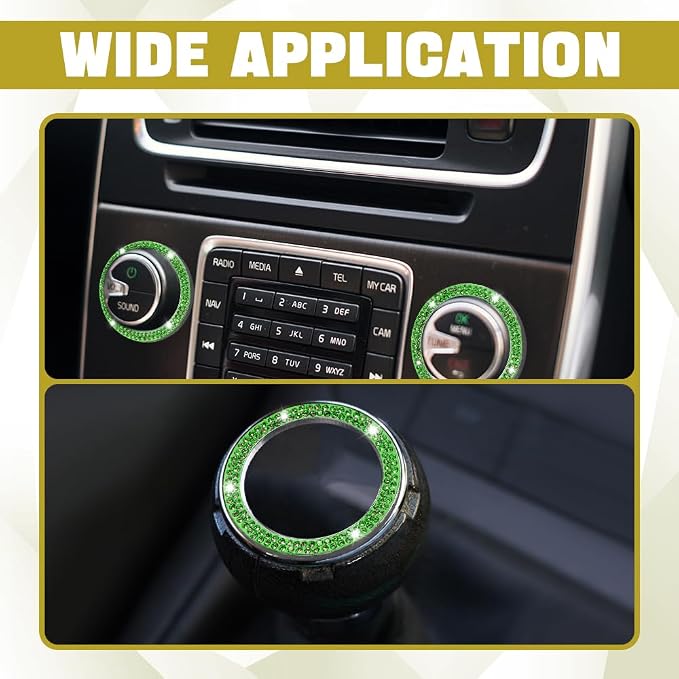 2PCS Car Bling Crystal Rhinestone Engine Start Decals, Push to Start Button Cover & Key Ignition Knob Bling Ring, Car Accessories