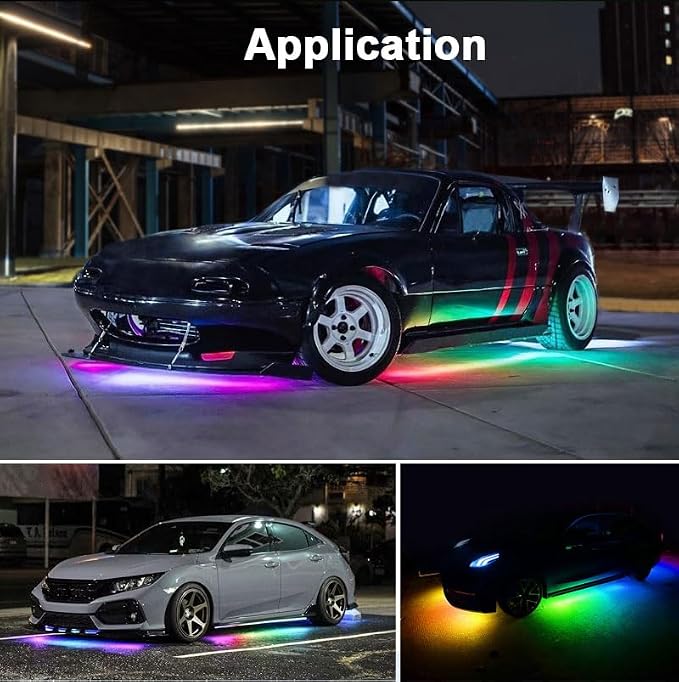 6-Piece RGBIC Car Underglow Lights with APP Control, 300 LEDs Dream Color Chasing LED Strip Kit, 12V IP68 Waterproof Bluetooth Music Sync Neon Underbody Lights for Cars Trucks SUVs