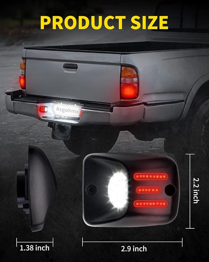 White LED License Plate Lights with Red OLED Neon Tube Tag Lamp Assembly Replacement Compatible with Toyota 1995-2004 Tacoma Pickup Truck, Pack of 2