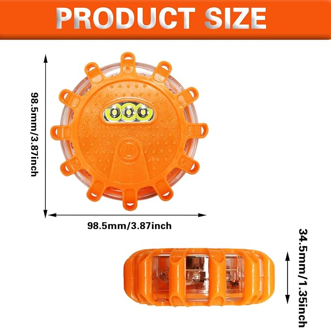 Rechargeable LED Emergency Road Flares Beacon Disc, 650mAh Lithium Battery Car Warning Safety Light with Magnetic Base, 9 Flash Modes IP67 Waterproof Type-C Charging for Vehicle Roadside Breakdown