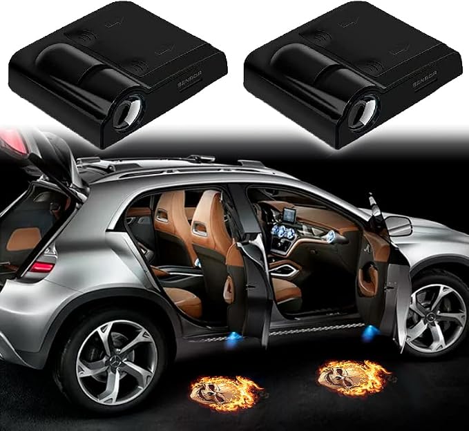 2pcs for Fire Skull 3D Magnetic Car Door Step LED Welcome Logo Shadow Ghost Light Projector Lamp fits All Car Models (Fire Skull) by DmStore