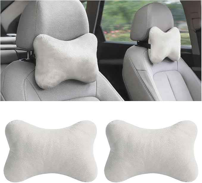 2PCS Car Neck Pillow, Soft Comfortable Vehicle Seat Neck Support Pillow Cushion for Relief Driving Fatigue, Breathable Auto Interior Headrest Neck Rest Pad, Universal for Vehicles (Gray)