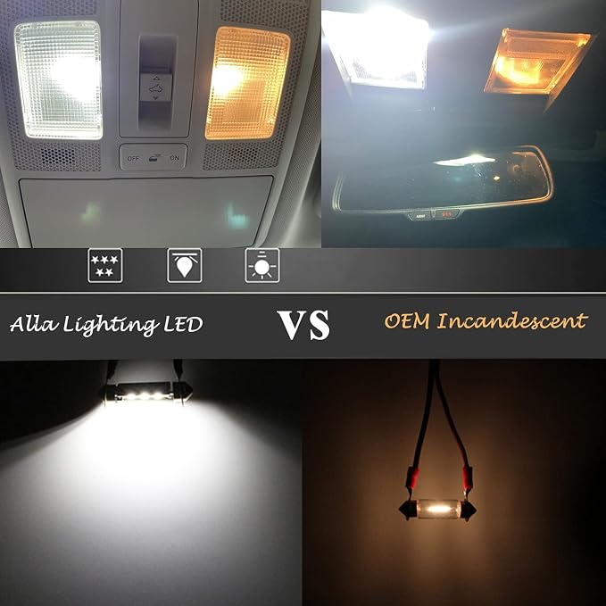 Alla Lighting 4pcs Extremely Super Bright 6000K Xenon White High Power 3030 SMD 29mm 6614 6614F 6641 6612F F30-WHP TS-14V1CP LED Replacement Bulbs For Car SUV Truck Sunvisor Flips Vanity Mirror Lights