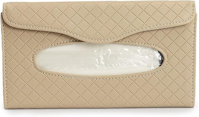 Car Visor Tissue Holder - Sun Visor Napkin Holder Backseat Tissue Case, Premium Leather Tissue Box Car Tissue Holder for Car Sun Visor & Seat Back (Beige, 1 Pack)