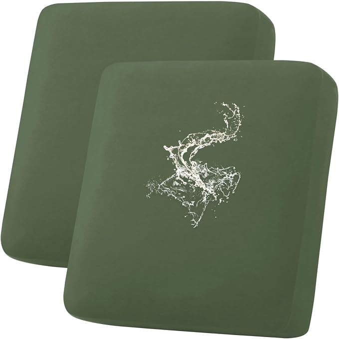 hyha Waterproof Couch Cushion Covers, Stretch Sofa Couch Seat Slipcover for Dog Washable, Non-Slip Waterproof Outdoor Cushion Covers for Patio Furniture Replacement (2 Pieces, Bronze Green)
