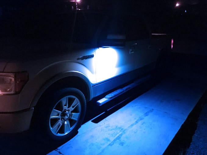 iJDMTOY Ultra Blue LED Under Side Mirror Puddle Lights Compatible With Ford F150 Raptor Edge Explorer Flex, Lincoln Navigator Mark LT MKX etc. (Powered by 18 pcs White SMD LED Lights)