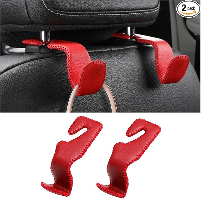 Car Seat Headrest Hook, 2PCS Vehicle Back Seat Hanger Holder Hook, Automotive Interior Headrest Storage Organizer for Handbag Purse Coat, Universal for SUV RV Pickup (Red)