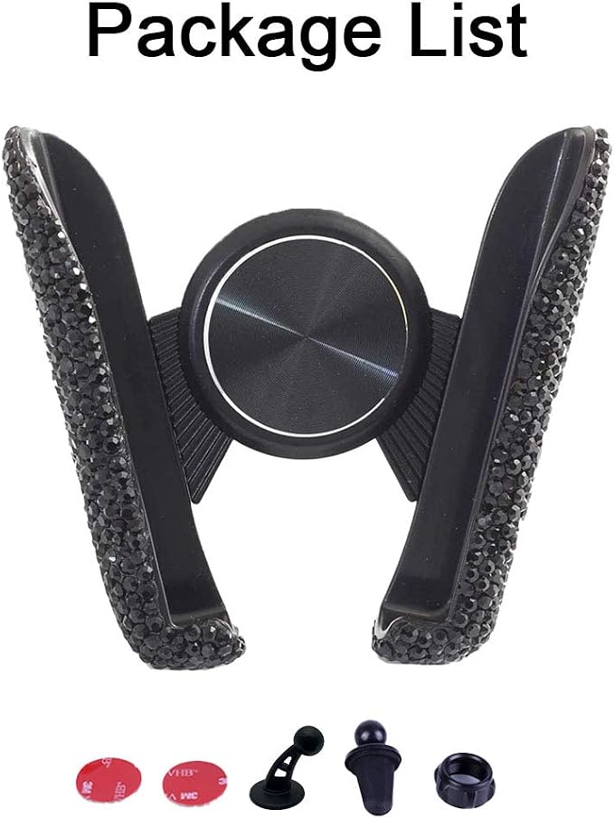 SUNCARACCL Black Bling Phone Holder for Car Vent, Mini Phone Mount | Universal 360 Degrees Adjustable Rhinestone Phone Stand,Bling Car Accessories for Women and Girls (Black Dimond)