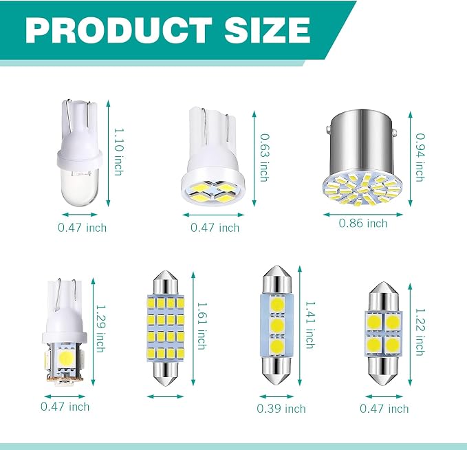 70PCS Dome Light LED Car Interior Bulb Kit Set, 31mm 36mm 41mm T10 Bulbs Interior Replacement Lights, Suitable for Interior Map Dome Trunk Door Courtesy License Plate Light (White)