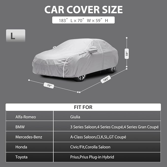 NEVERLAND Car Cover Waterproof Heavy Duty All Weather Protection Snow Anti-UV Windproof Outdoor Full Car Cover