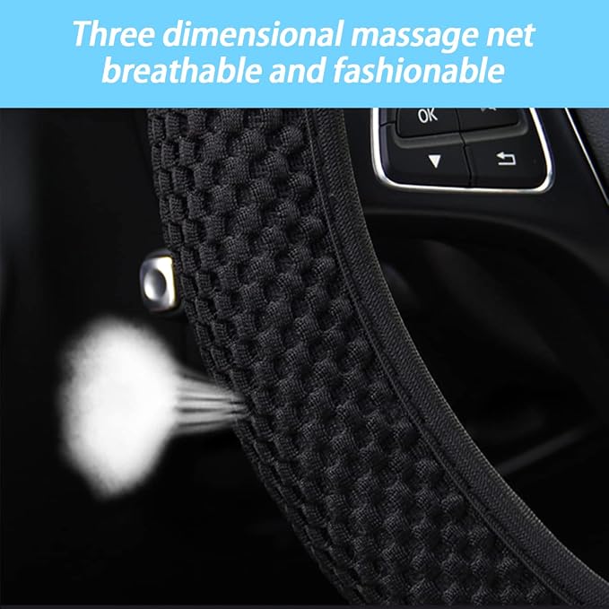 Moly Magnolia Elastic Stretch Steering Wheel Cover, Universal 15 Inch Automotive Steering Wheel Cover, Microfiber Breathable Anti-Slip Odorless Ice Silk, Warm in Winter Cool in Summer (Grass Green)