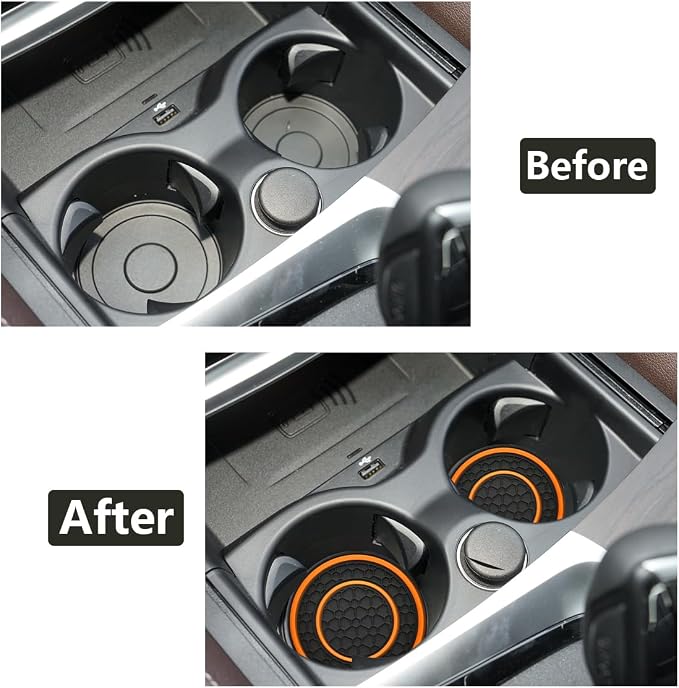 Car Cup Coaster Universal Automotive Waterproof Non-Slip Cup Holders Sift-Proof Spill Holder Car Interior Accessories 2 Pack Black & Orange