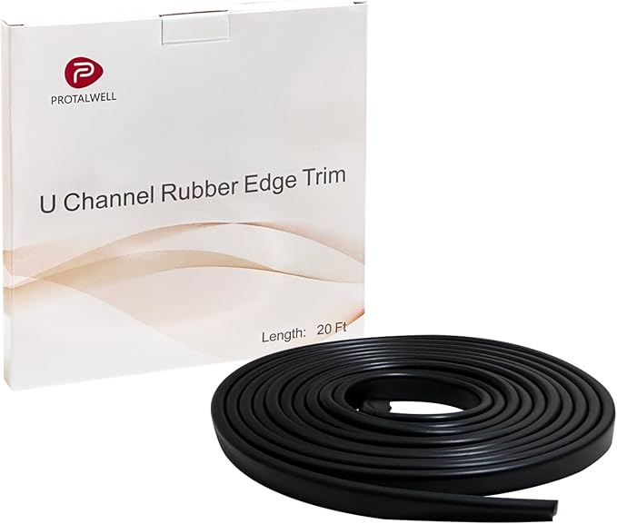 Rubber Edge Trim, 1/16" U Channel Edge Trim, EPDM Edge Protector, Length 20Ft, U Shaped Gasket, Black Color, Edge Protector for Sheet Metal
