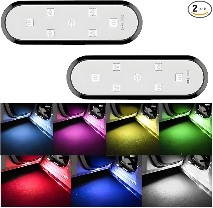 2PCS Car Door LED Lights Projector, 7 Colors Magnetic Vehicle Wireless Sill Courtesy Warning Lamp, USB Rechargeable Auto Interior Ambient Sensing Welcome Lights, Universal Fit