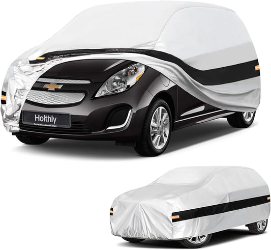 10 Layers Hatchback Car Cover Custom Fit for Chevrolet Spark (2005-2022), Waterproof All Weather for Automobiles, Outdoor Full Cover Sun Dust Rain Protection with Cotton. Silver