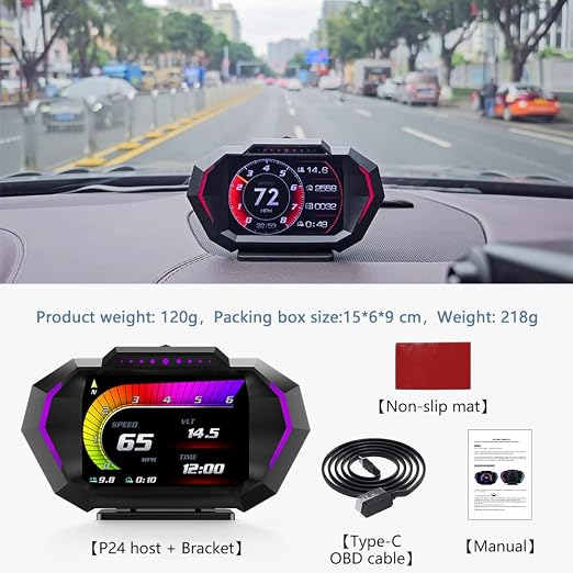 OBD2 Heads Up Display for Car, OBD2 & GPS Speedometer Dual System HUD Digital Speedometer MPH with Car Inclinometer, RPM, Water Temp, Volt, Mileage, Overspeed Alarm for Most 2008+ Sedan Cars