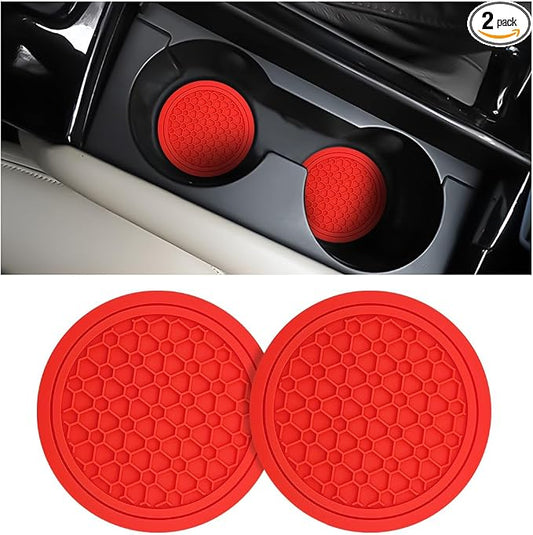 Mandark 2PCS Car Cup Holder Coasters, 2.75 Inch Non-Slip Insert Water Bottle Holder Pads, Dustproof Automotive Interior Accessories Mat, Universal for Vehicles, Trucks, RVs and More(Red)