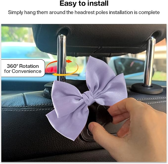 2-Pack Car Seat Headrest Hooks, Handbag Hangers, Light purple | Storage organizer for handbags, clothes, coats and grocery bags; practical interior accessory for most cars and SUVs