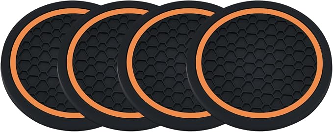 4PCS Car Cup Holder Coasters - 2.75 Inch Non-Slip Insert Water Bottle Holder Pads, Dustproof Automotive Interior Accessories Mat, Universal for Vehicles, Trucks, RVs (Orange)