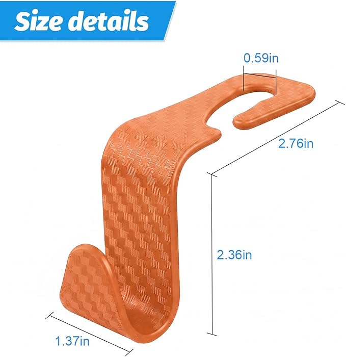 4PCS Car Seat Headrest Hooks, Auto Back Seat Hanger Holder, Durable Stylish Vehicle Organizer Universal Car Interior Accessories, Storage Hooks for Purses, Bags, Clothes (Carbon Fiber/Orange)