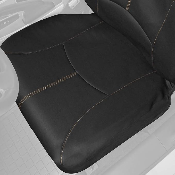 Motor Trend SpillGuard Waterproof Car Seat Covers, Front and Rear Full Set (Beige Stitch) – Neoprene Seat Protectors with Extended Bench Side Coverage for Auto, Truck, Van, and SUV