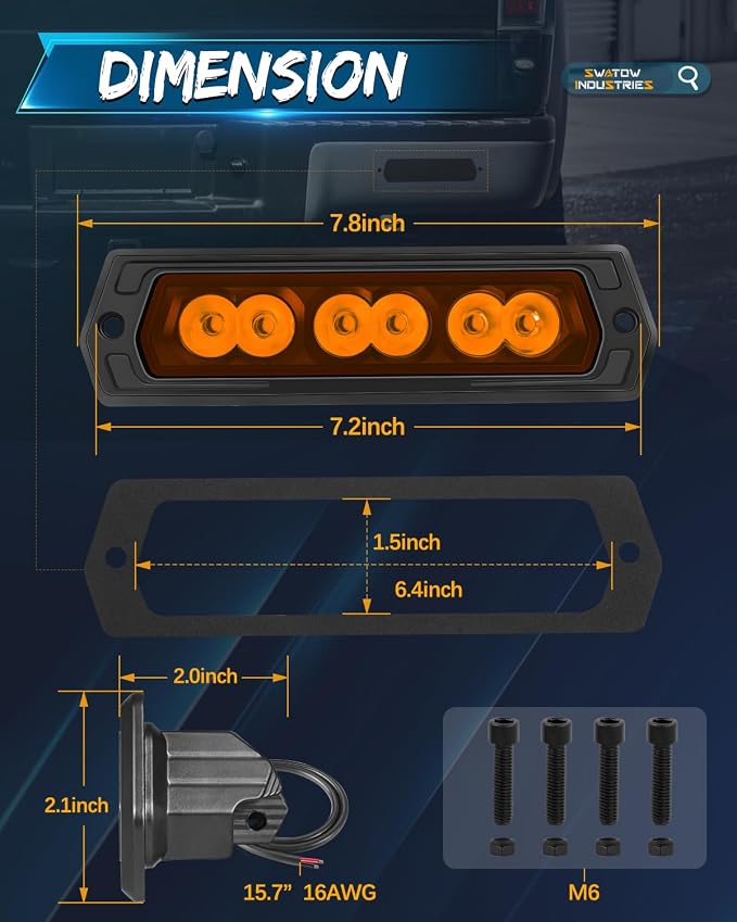 Flush Mount LED Pods Amber, SWATOW INDUSTRIES 7 Inch CREE LED Light Bar Amber Flush Mount Reverse Lights Spot Pod Lights Backup Lights for Truck Wrangler F150 Ram Toyota Chevy GMC SUV ATV