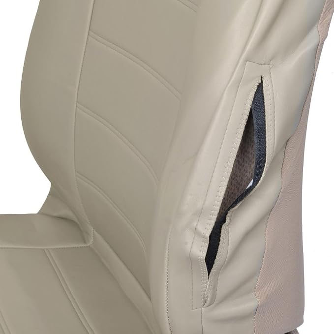 BDK carXS Beige Leather Car Seat Covers Front Seats Only, 4-Piece Faux Leather, Includes Front Seat Covers, Automotive Seat Covers for Trucks SUV