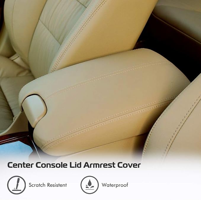 A ABIGAIL Center Console Armrest Cover Repacement Compatible with 2008 2009 2010 2011 2012 Honda Accord Auto Leather Suture Console Lid Cover Replacement (Beige)