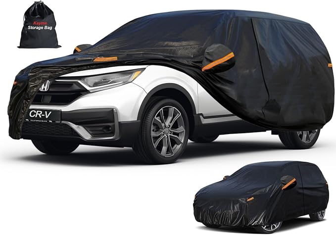 Kayme 7 Layers SUV Car Cover Custom Fit for Honda CRV CR-V (1995-2025), Waterproof All Weather for Automobiles,Rain Sun UV Protection.Black