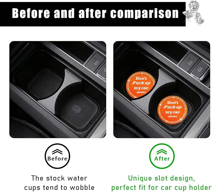 Ziciner 2 Pack Bling Car Cup Holder Coaster, 2.75 Inch Anti-Slip Auto Insert Cup Coaster, Crystal Car Drink Cup Mat Perfect for Women Girls, Universal Interior Decor Accessories (Orange)