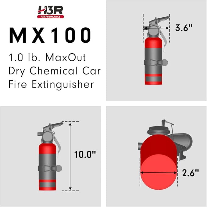 MaxOut Compact Fire Extinguisher for Vehicles – Cars, Trucks, UTVs, RVs & Boats | Off-Road Ready | Refillable Purple K Dry Chemical | Class BC | Mounting Bracket | UL Listed | Red 1.0 lb
