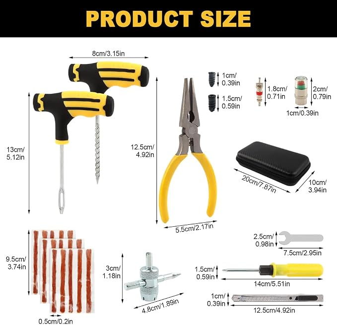 48Pcs Heavy Duty Tire Plug Kit, Off Road Emergency Puncture Repair for SUV, Truck, ATV, UTV, Tractor & Motorcycle, Fast Seal Tire Repair Kit with Tools