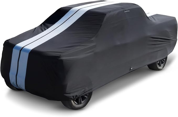 iCarCover Premium Plus Truck Cover Waterproof All Weather Rain Snow UV Sun Protection, F-150 Extended Cab, F-250, F-350 Crew Cab, Extended Cab, Size T87 (See Size Chart) Stripe - Black/Gray