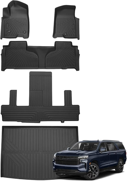 Floor Mats for Chevy Suburban & GMC Yukon XL 7 Seats 2021-2025 2026 All Weather Cargo Liner for Suburban Accessories Carpet TPE Heavy Duty Floor Mat (2nd Row Bucket Seats)