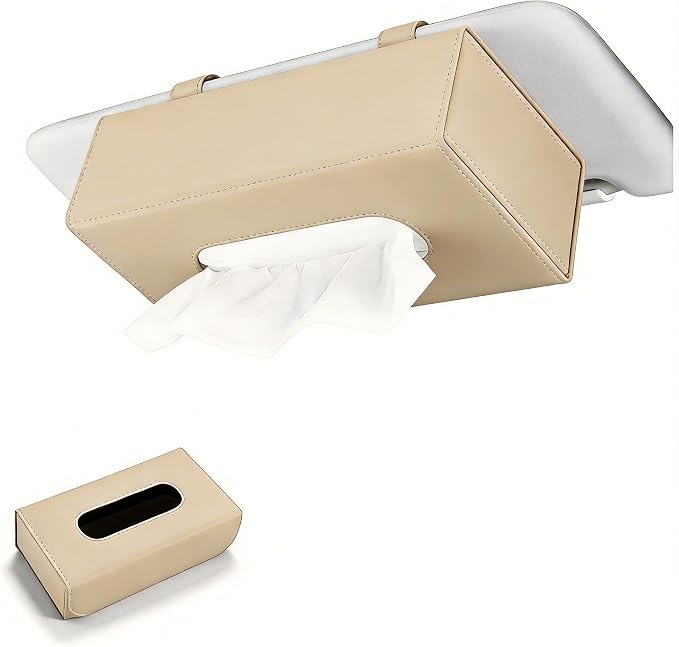 Car Visor Tissue Holder - Universal Hanging Auto Napkin Dispenser with Metal Clip, Multi-Position Tissue Box for Door or Seat Back,Premium Car Interior Accessories for Safe Driving(Beige)