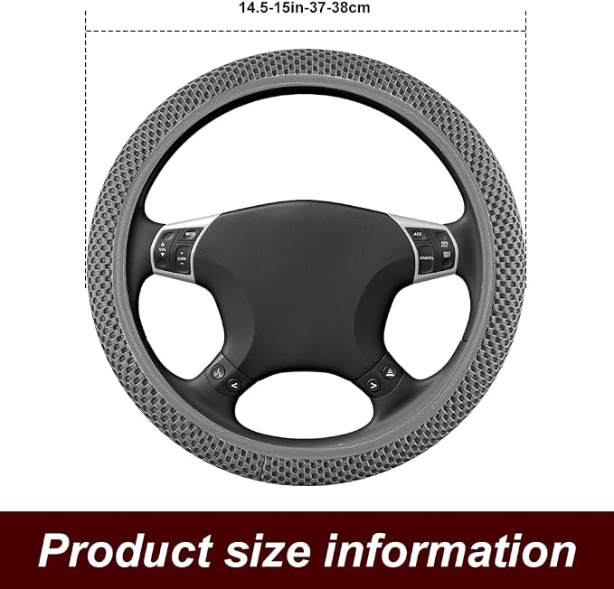 Breathable Elastic Steering Wheel Cover,15 Inch Stretch Steering Wheel Protector,Microfiber Ice Silk Anti-Slip Car Wheel Cover,Odorless Comfort Grip Interior Accessory for Cars SUV Truck（Grey）